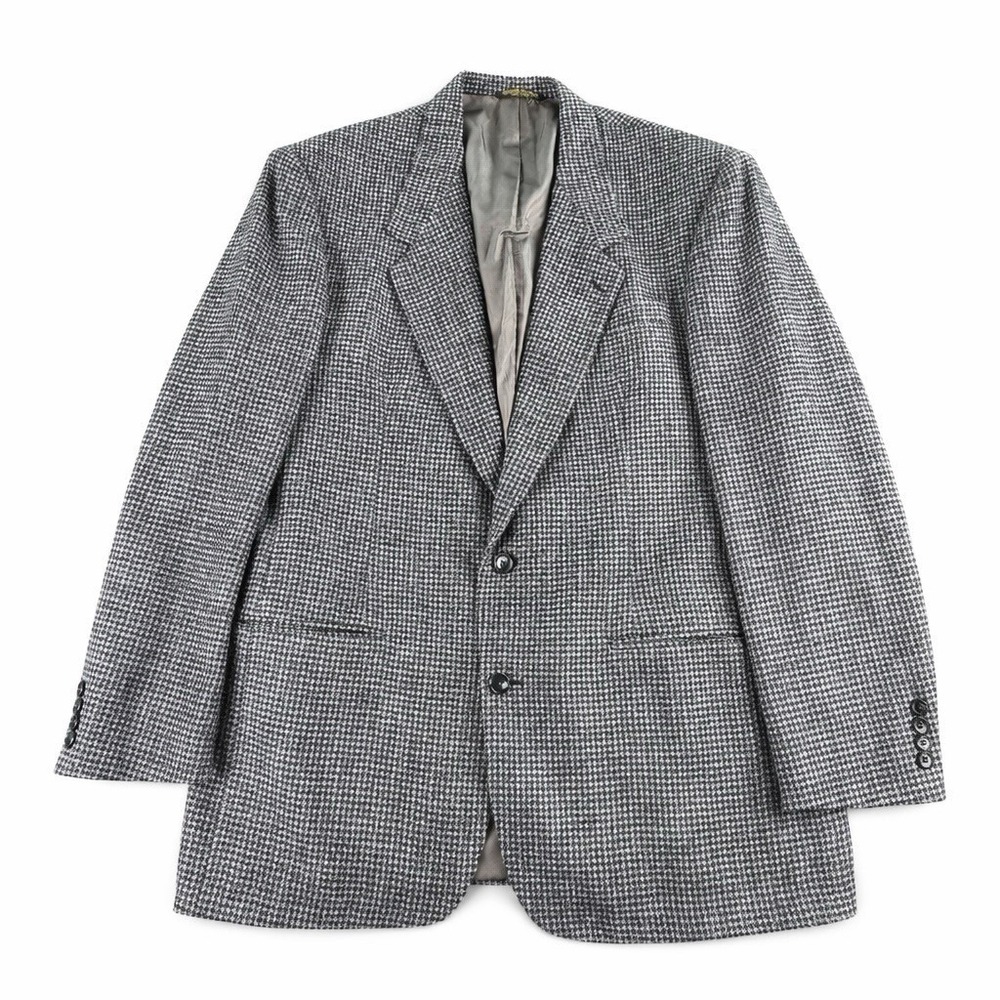 Vintage Yves Saint Laurent Suit Jacket 48 L Gray Wool Houndstooth USA Union